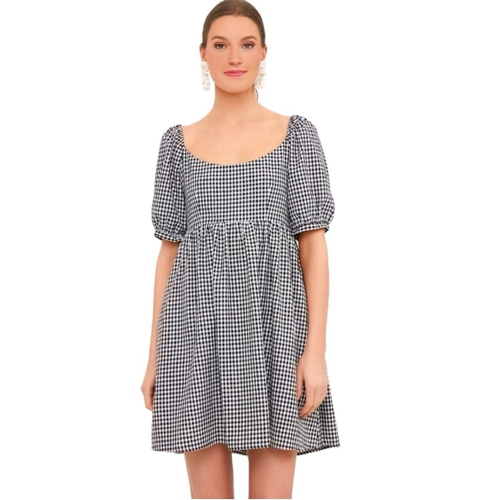 Tuckernuck Black and White Gingham Puff-Sleeve Mini Dress